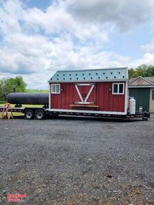 High-Output 34' Red Barn Style BBQ Concession Trailer + Mobile Commercial Smoker