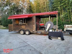 2004 8' x 28' Log Cabin Style Barbecue Concession Trailer with Porch / Mobile BBQ Unit