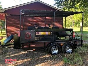 14' Used Open Barbecue Smoker Pit Tailgating Trailer w/ Extra Burners