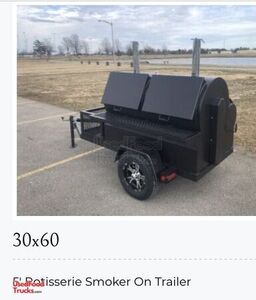 2020 - 2.5' x 5' Open Rotisserie BBQ Smoker on a 12' Tailgating Trailer