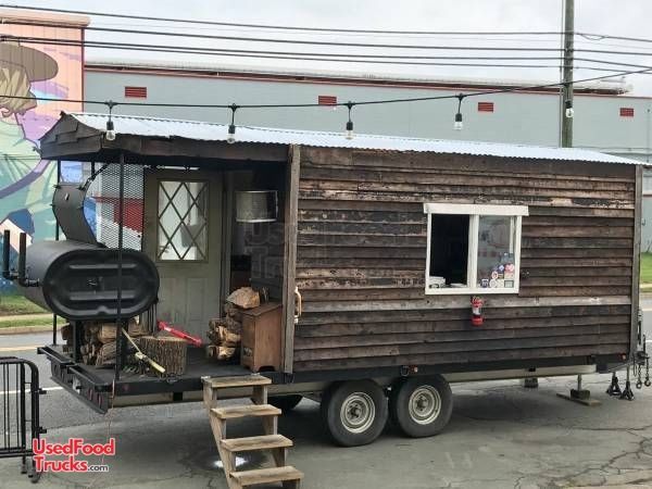 Log Cabin 8.5' x 19' BBQ Concession Trailer with Porch / Used Barbecue Pit