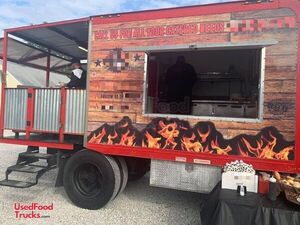 Diesel Barbecue Food Truck / Mobile Kitchen BBQ Rig with Porch.