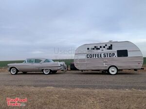 2019 Retro RV Conversion Coffee Trailer with Restroom and a 1957 Cadillac Deville.