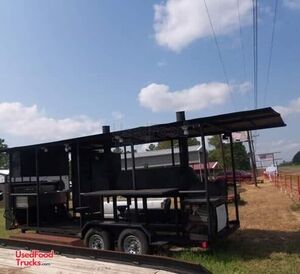 Used 24' Open Covered BBQ Pit Gooseneck Smoker Tailgating Trailer