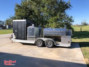 Stainless Steel Open BBQ Smoker on an Aluminum 2018 7' x 18' Tailgating Trailer