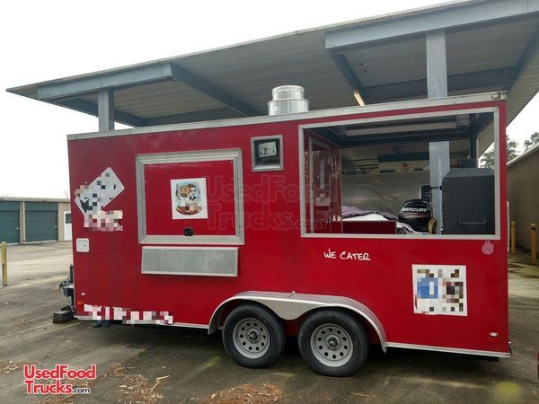 Head Turning 2017 - 8' x 16' BBQ Concession Trailer with Porch / Used BBQ Pit