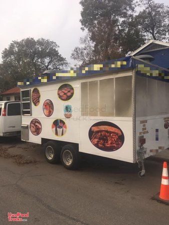 2013 - 7.5' x 16' Barbecue Food Trailer with Enclosed Screened Porch/Used BBQ Pit