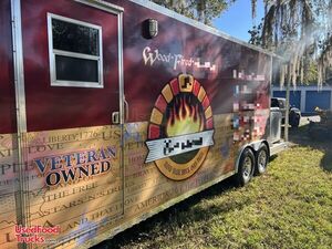 Very Lightly Used 2020 - 7' x 20' Wood-Fired Brick Oven Pizza Trailer.