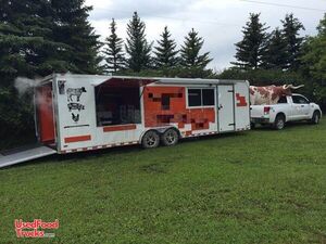 2000 8' x 30' Barbecue Concession Trailer with an Enclosed Smoker Porch